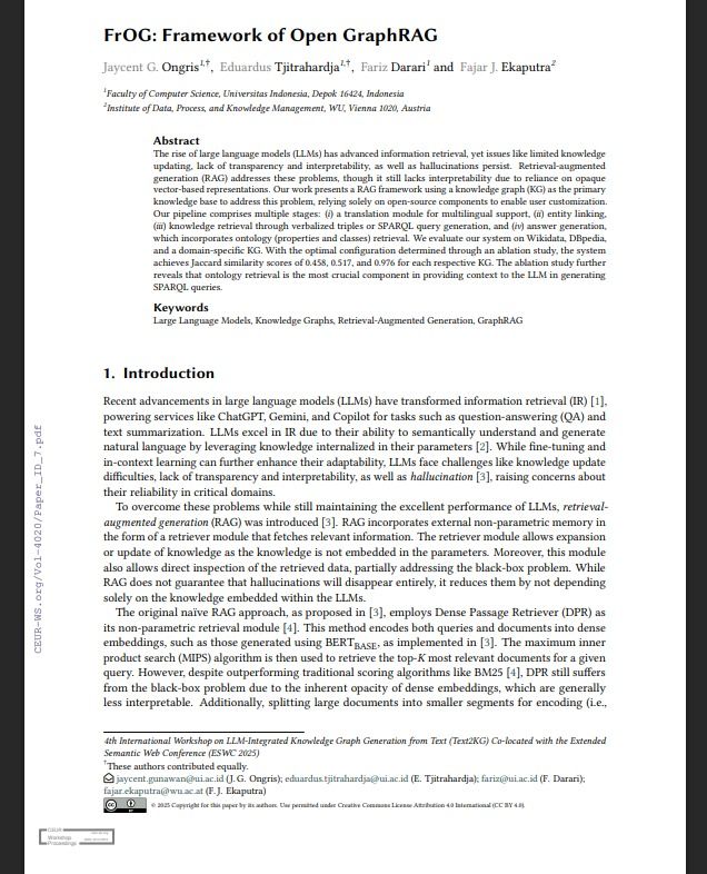 FrOG: Framework of Open GraphRAG